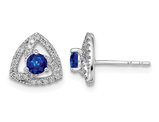 1/2 Carat (ctw) Natural Blue Sapphire Post Earrings in 14K White Gold with Diamonds